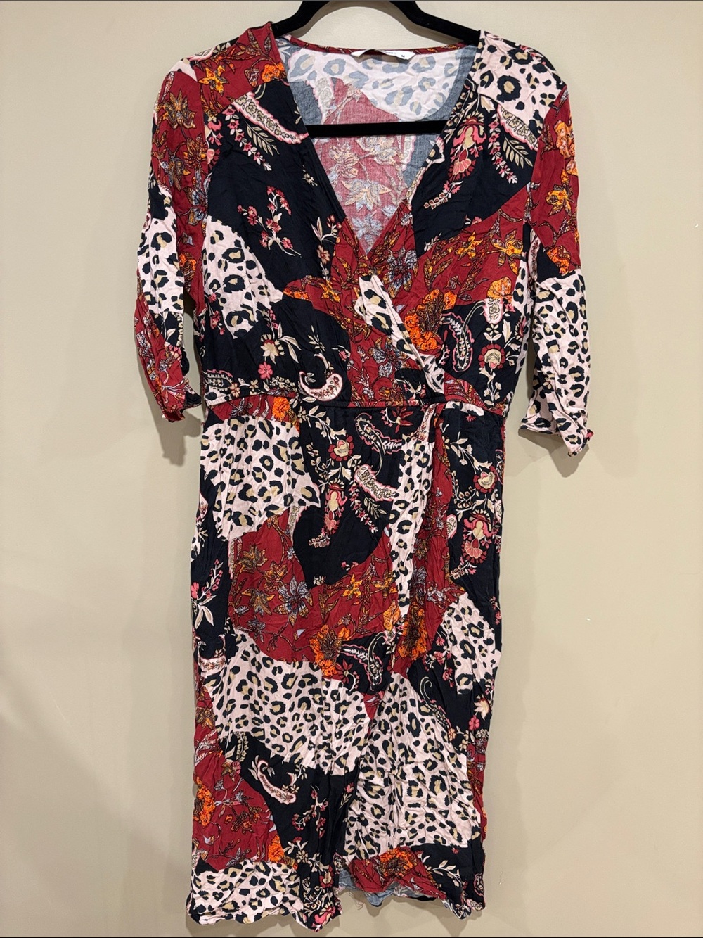 Patchwork animal printe wrap style boho dress